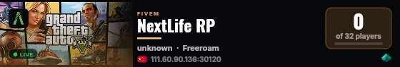 NextLife RP live status badge