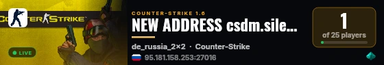 NEW ADDRESS csdm.silentsoldiers.ru:27016 live status badge