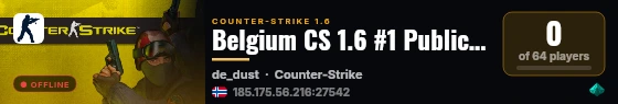 Belgium CS 1.6 #1 Public Server [DeathMatch #1 4 FUN] live status badge