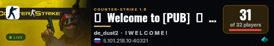 亗  Welcome to [PUB]  █  NO SKILL  █  18+ live status badge
