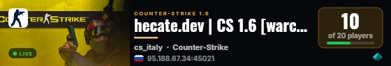 hecate.dev | CS 1.6 [warcraft-pure] live status badge
