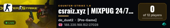 csraiz.xyz | MIXPUG 24/7 | VANILLA live status badge