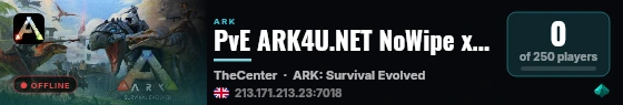 PvE ARK4U.NET NoWipe x10 Epic/Steam Shop All-Maps - (v361.7) live status badge
