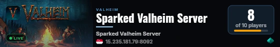 Sparked Valheim Server live status badge