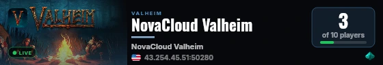 NovaCloud Valheim live status badge