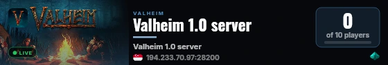 Valheim 1.0 server live status badge