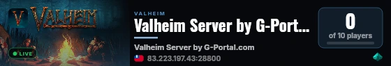 Valheim Server by G-Portal.com live status badge