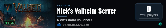 Nick's Valheim Server live status badge