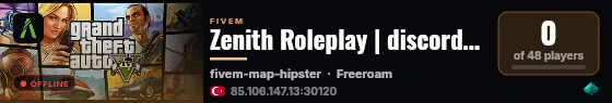 Zenith Roleplay | discord1.gg/zenithscripts live status badge