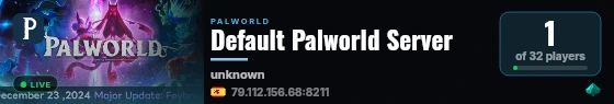 Default Palworld Server live status badge