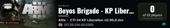Boyos Brigade - KP Liberation VS Russia - Altis live status badge