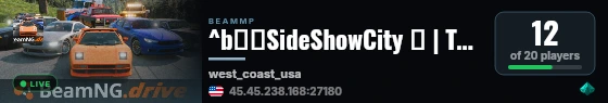 ^b🚙💨SideShowCity 🔥 | Takeovers 🏁 | 🚙💨Drifting🚙💨 | Cop RP 👮 | Drag Racing🏎️| Join our Discord! discord.gg/akudFzQSUC live status badge