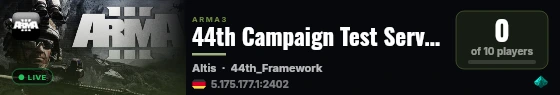 44th Campaign Test Server live status badge