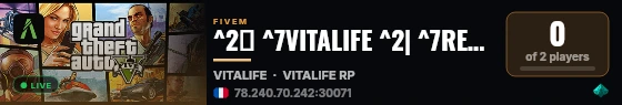 ^2✨ ^7VITALIFE ^2| ^7RETOUR EN 2022 ^2➔ ^0🚀 ^7FPS MAX ^2🟢 live status badge