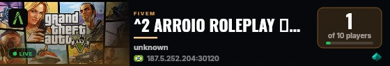 ^2 ARROIO ROLEPLAY 🇧🇷 👻 ^7 | ✅ SEJA BEM VINDO A ARROIO ROLEPLAY 🇧🇷! ✅ | 🎮 https://discord.gg/EcJY2ZbANr live status badge