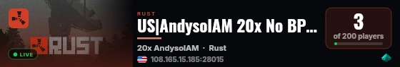 US|AndysolAM 20x No BPs |PVP|Shop|Loot+|Kits|Raid+|MyMini|Skinb live status badge