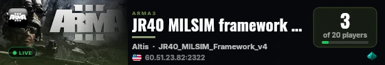 JR40 MILSIM framework V4.0 live status badge