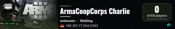 ArmaCoopCorps Charlie live status badge