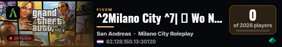 ^2Milano City ^7| 📖 Wo Neue Geschichten entstehen | 🎭 Roleplay mit Niveau | 🔞 18+ | 🔵 IC Einreise 🔵 | 🔥 HIGH PERFORMANCE 🔥 live status badge