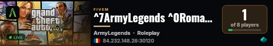 ^7ArmyLegends ^0Romania - RolePlay Server live status badge