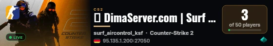 █ DimaServer.com | Surf Tournament | Missions / Cosmetics live status badge