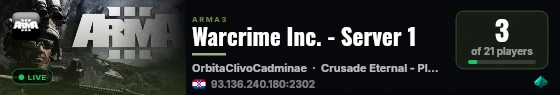 Warcrime Inc. - Server 1 live status badge