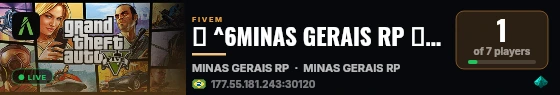 🎮 ^6MINAS GERAIS RP 🎮 ✅ INAUGUROU HOJE ✅ | 🎮 https://discord.gg/Dh7mPeXp9Y live status badge