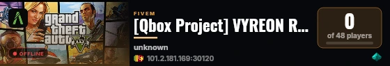 [Qbox Project] VYREON ROLEPLAY live status badge