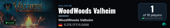 WoodWoods Valheim live status badge