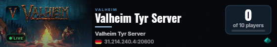 Valheim Tyr Server live status badge