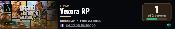 Vexora RP live status badge