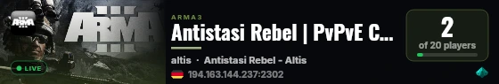 Antistasi Rebel | PvPvE Clans | EN | BETA live status badge