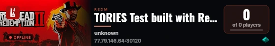 TORIES Test built with RedM Basic Server! live status badge