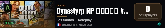 Dynastyrp RP ▬▬▬↭🡺 #SERVEUR↭FUN 🡸↭▬▬▬ 💜 live status badge