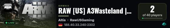 RAW [US] A3Wasteland |Altis|Halo|Bases|Parking|Ships|Rebuilt live status badge
