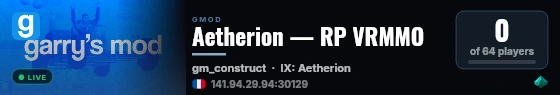 Aetherion — RP VRMMO live status badge