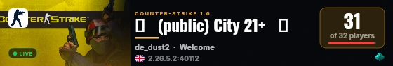 亗   (public) City 21+   亗 live status badge