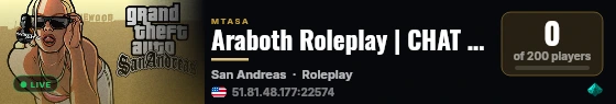 Araboth Roleplay | CHAT DE VOZ | 24 - 7 | RP | Latino | Español | [Versión 1.10] live status badge