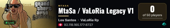 MtaSa / VaLoRia Legacy V1 live status badge