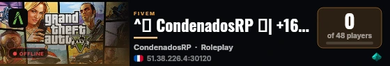 ^🔸 CondenadosRP 🔸| +16 | 🔓 Sin Whitelist temporalmente | 🔗 Verificación en Discord | live status badge