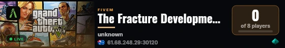 The Fracture Development Server live status badge