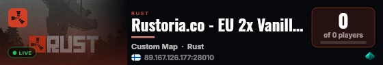 Rustoria.co - EU 2x Vanilla Preview Server (Map #4) live status badge