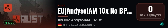 EU|AndysolAM 10x No BPs Solo/Duo|PVP|Shop|Loot+|Kits|Raid+|Skin live status badge