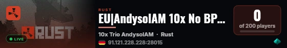 EU|AndysolAM 10x No BPs Solo/Duo/Trio|PVP|Shop|Loot+|Kits|Raid+ live status badge