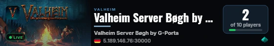 Valheim Server Bøgh by G-Portal.com live status badge