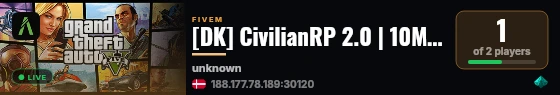 [DK] CivilianRP 2.0 | 10MIL start live status badge