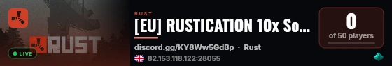[EU] RUSTICATION 10x Solo/Duo/Trio/Quads|Loot x10|TP|Home|PvP| live status badge
