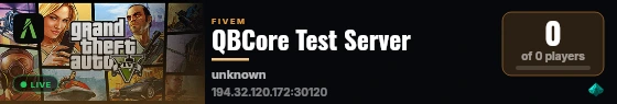 QBCore Test Server live status badge