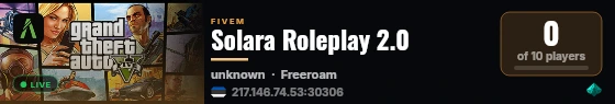 Solara Roleplay 2.0 live status badge