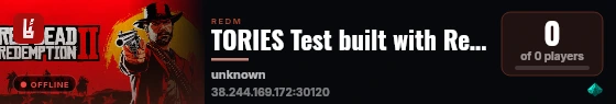 TORIES Test built with RedM Basic Server! live status badge